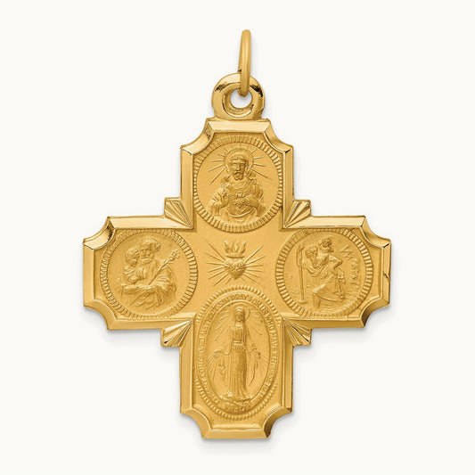 Solid Polished/Satin Large 4-Way Medal, 14K