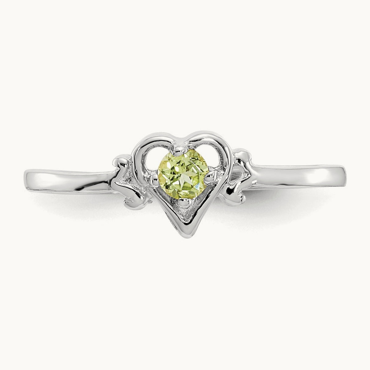 Peridot Birthstone Heart Ring — 14K White Gold, 7