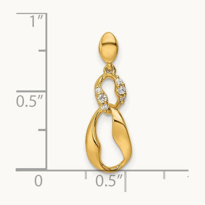 Polished Diamond Wavy Oval Dangle Pendant, 14K
