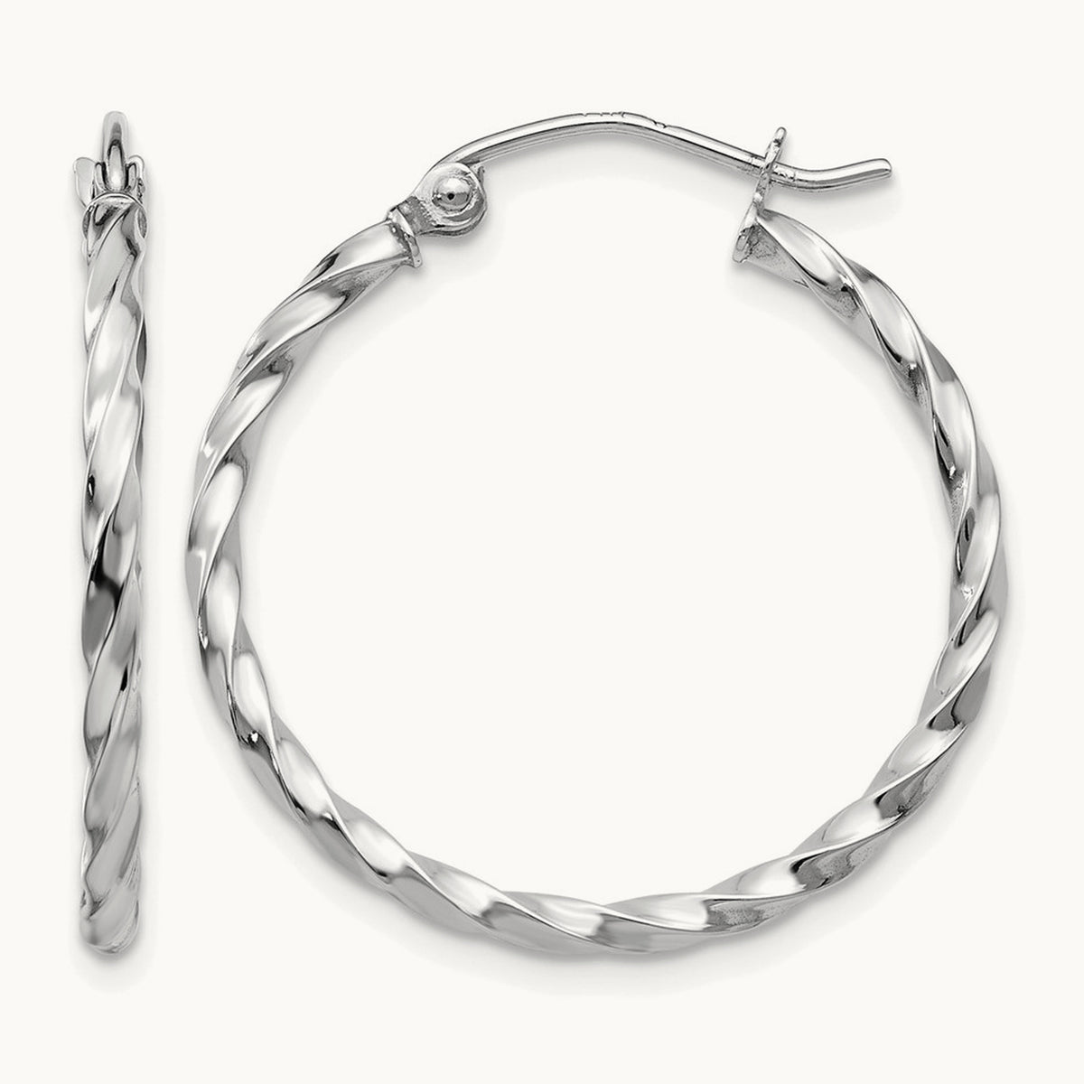 White Gold Twist Polished Hoop Earring — 22mm