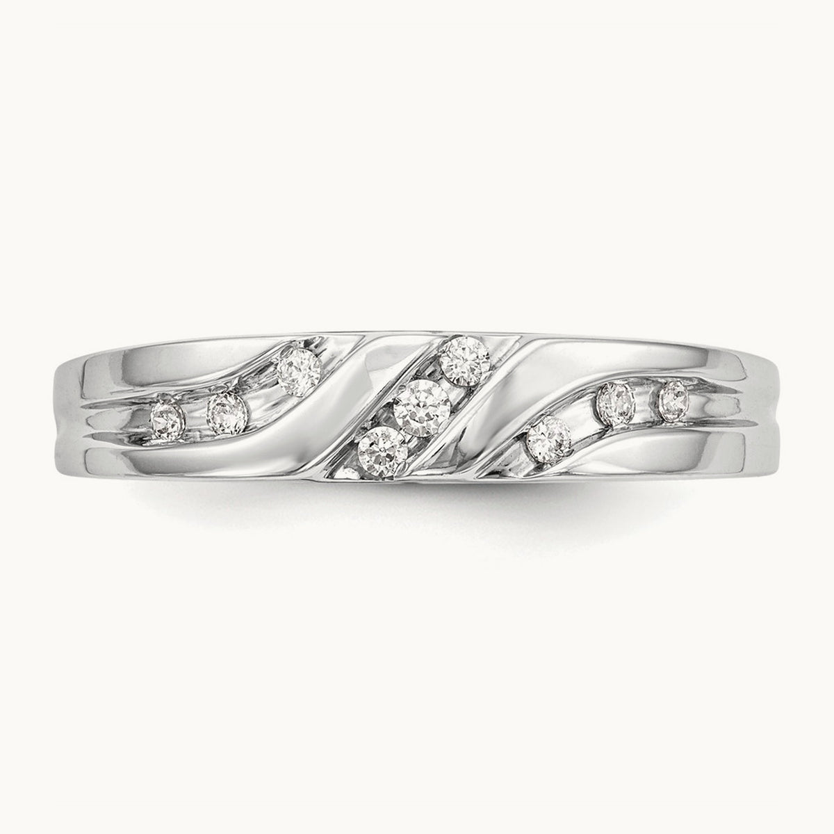 Complete Diamond Trio Men's Wedding Band, 14K White Gold