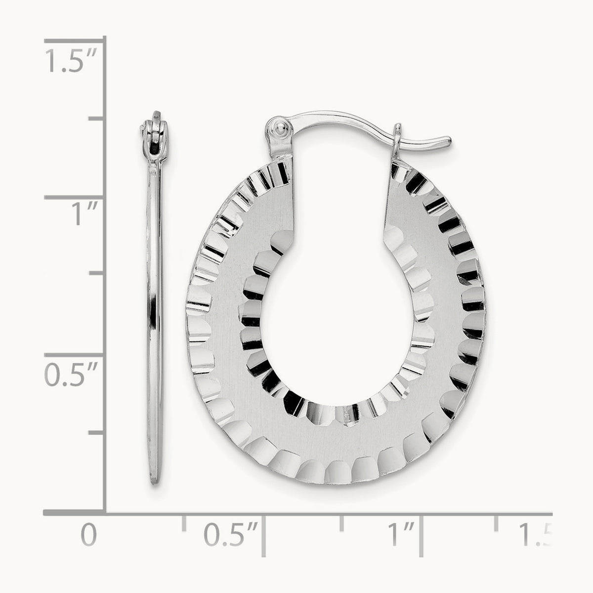 Radiant Essence SS Rhod-plated Brushed D/C Hoop Earrings — Leslie's