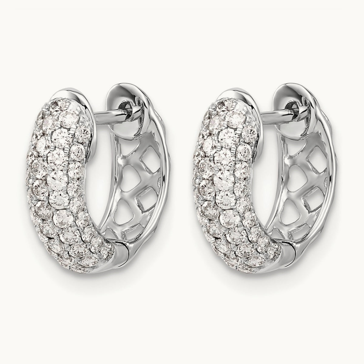 Diamond Hinged Hoop Earrings, 14K White Gold