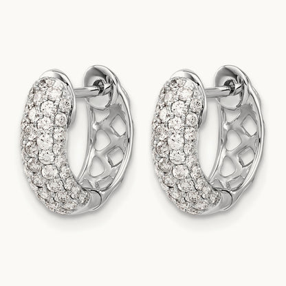 Diamond Hinged Hoop Earrings, 14K White Gold