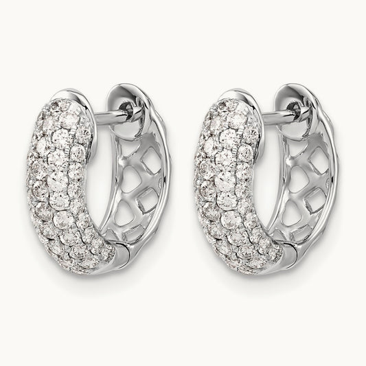 Diamond Hinged Hoop Earrings, 14K White Gold