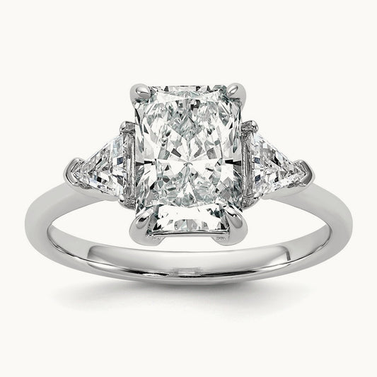1/2ct Lab Grown Diamond VS/SI+ G+ Triangle 2ct Radiant Semi Eng Ring, 14K White Gold