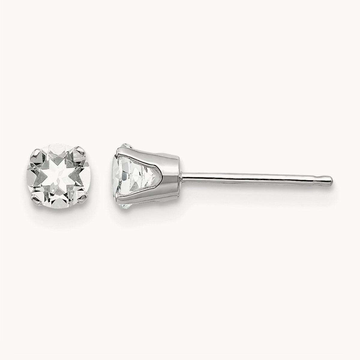White Topaz Stud Earrings — 4mm