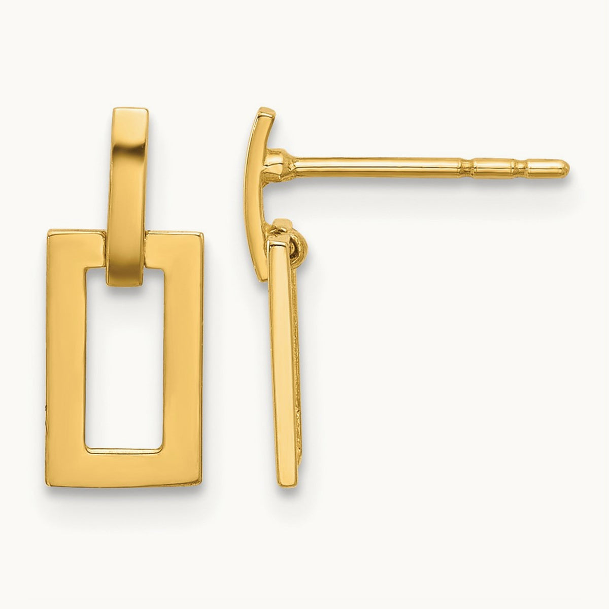 Polished Rectangle Post Dangle Earrings, 14K