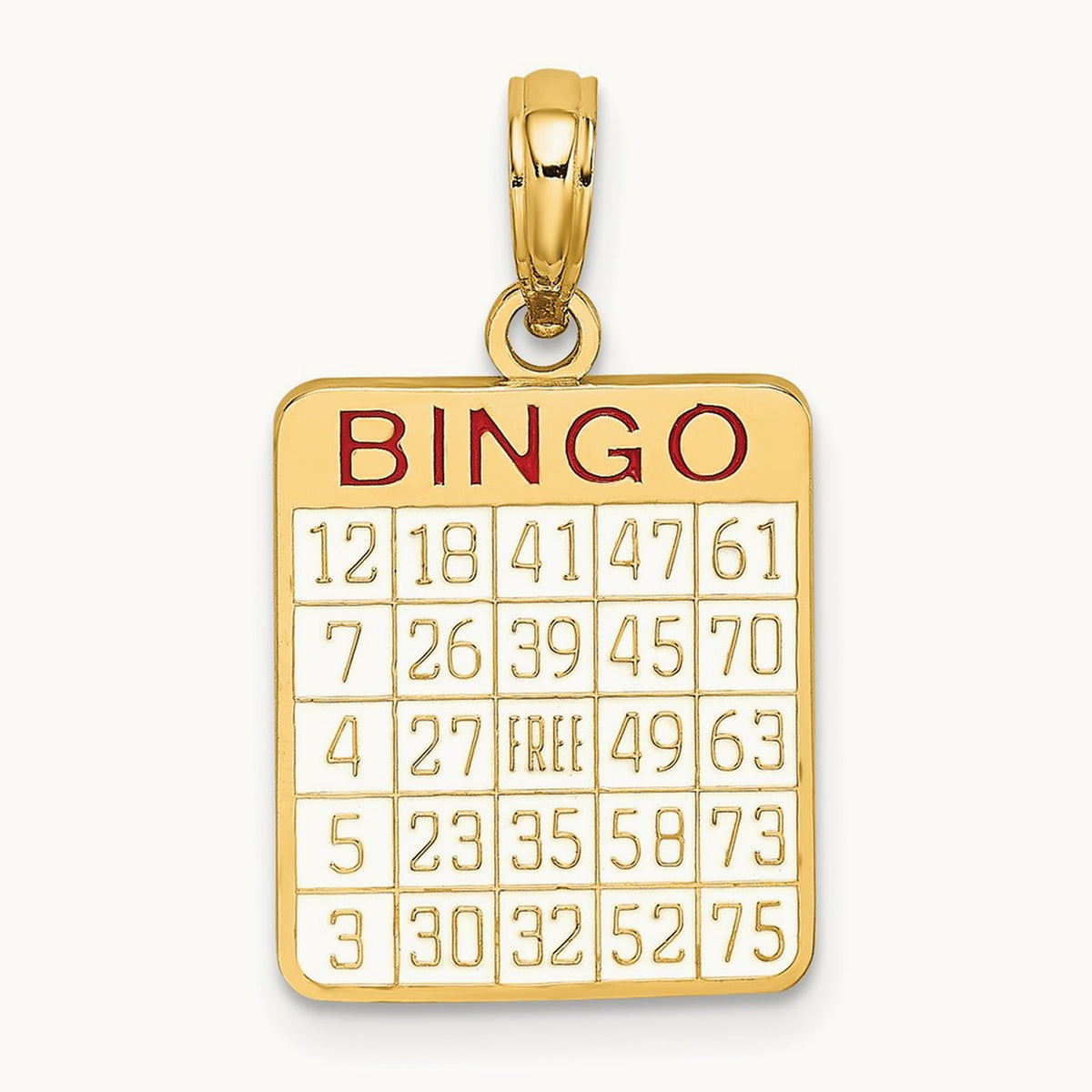 w/ Enamel Bingo Card Charm, 14K