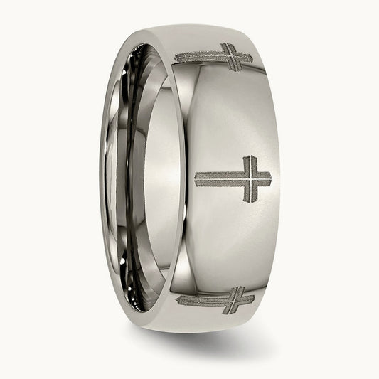 Polished Cross Laser Design Band — photo set