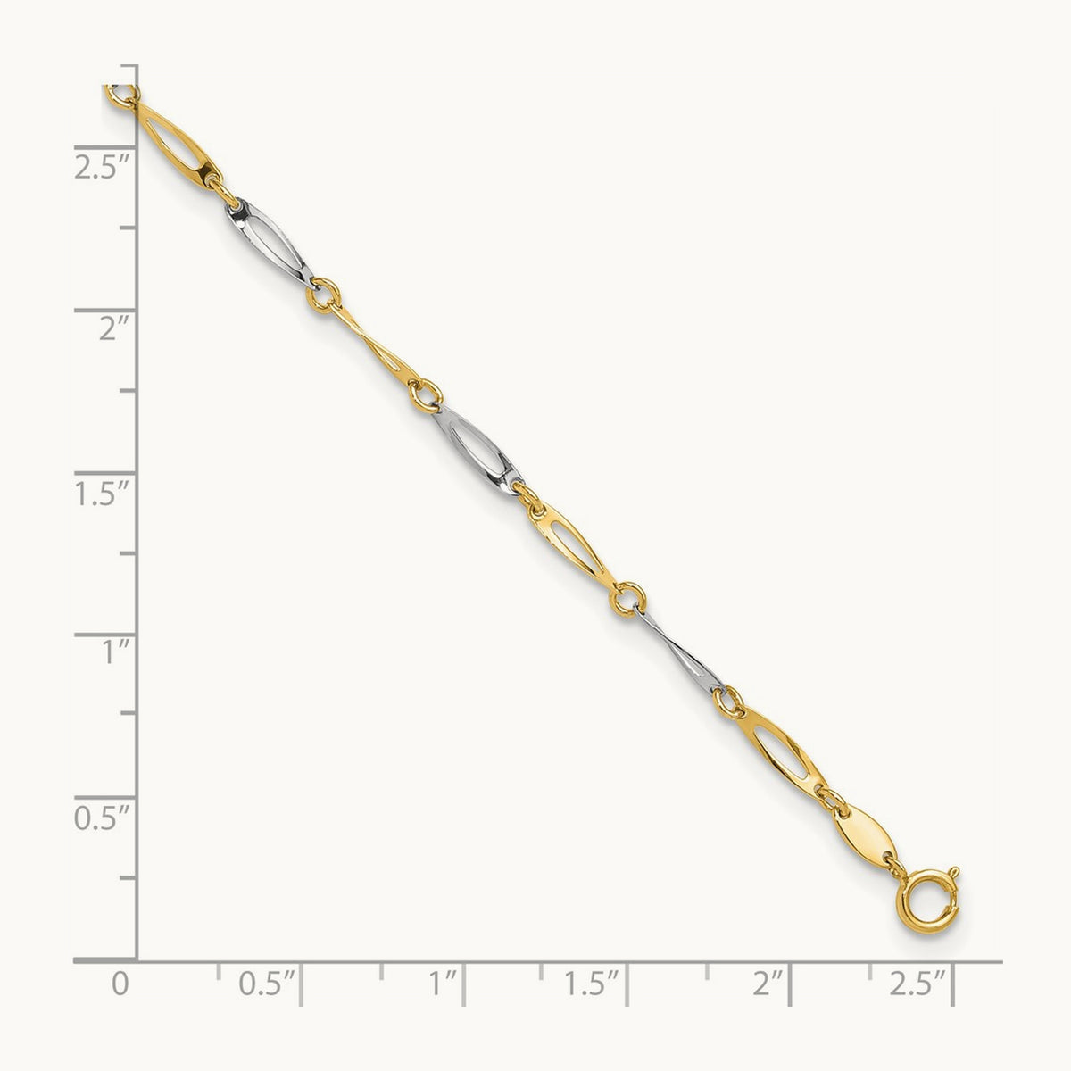 Polished Link 9.25 Plus 1in ext. Anklet, 14K Two-tone