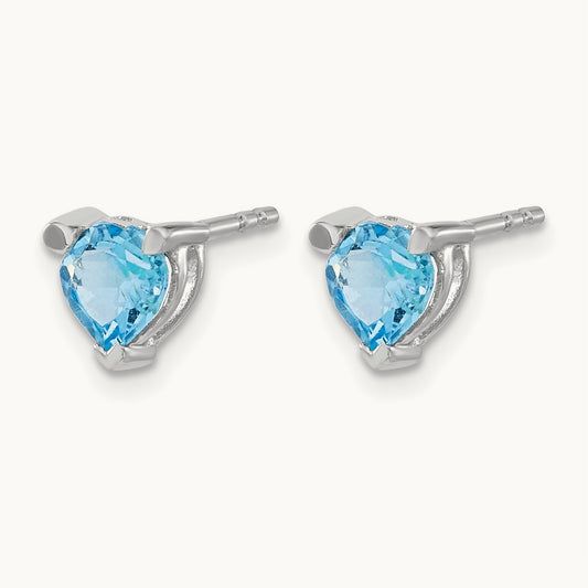 Heart Blue Topaz Earrings, 14K White Gold