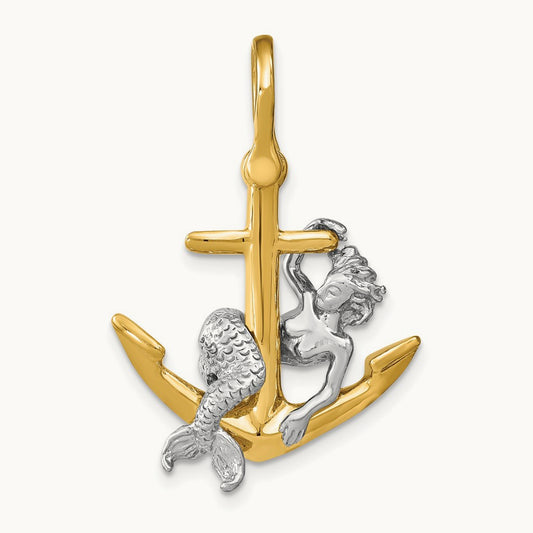 3-D Anchor and Mermaid Charm, 14K Two-tone