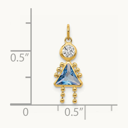 March Girl Birthstone Charm, 14K