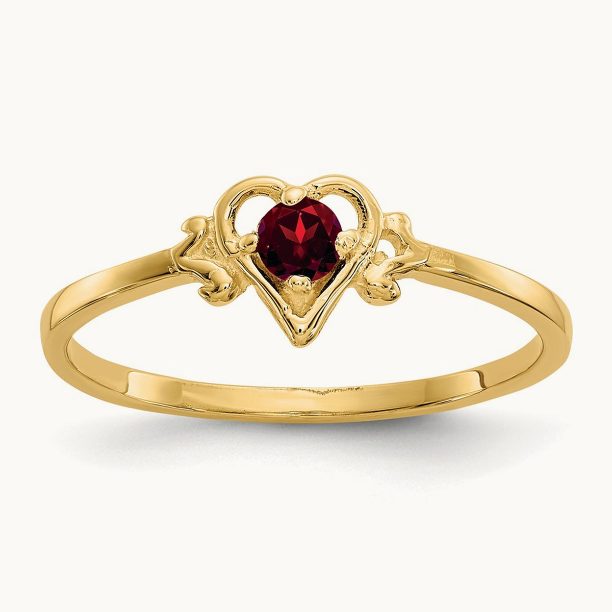 Garnet Birthstone Heart Ring — 14K Yellow Gold, 7