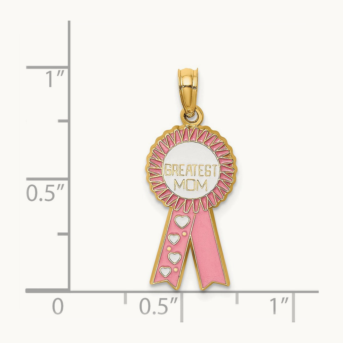 Enamel GREATEST MOM Pink RIBBON Charm, 14K