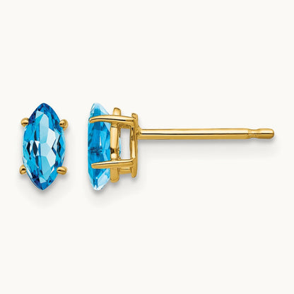 Blue Topaz marquis stud earring, 14K