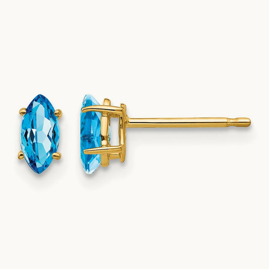 Blue Topaz marquis stud earring, 14K