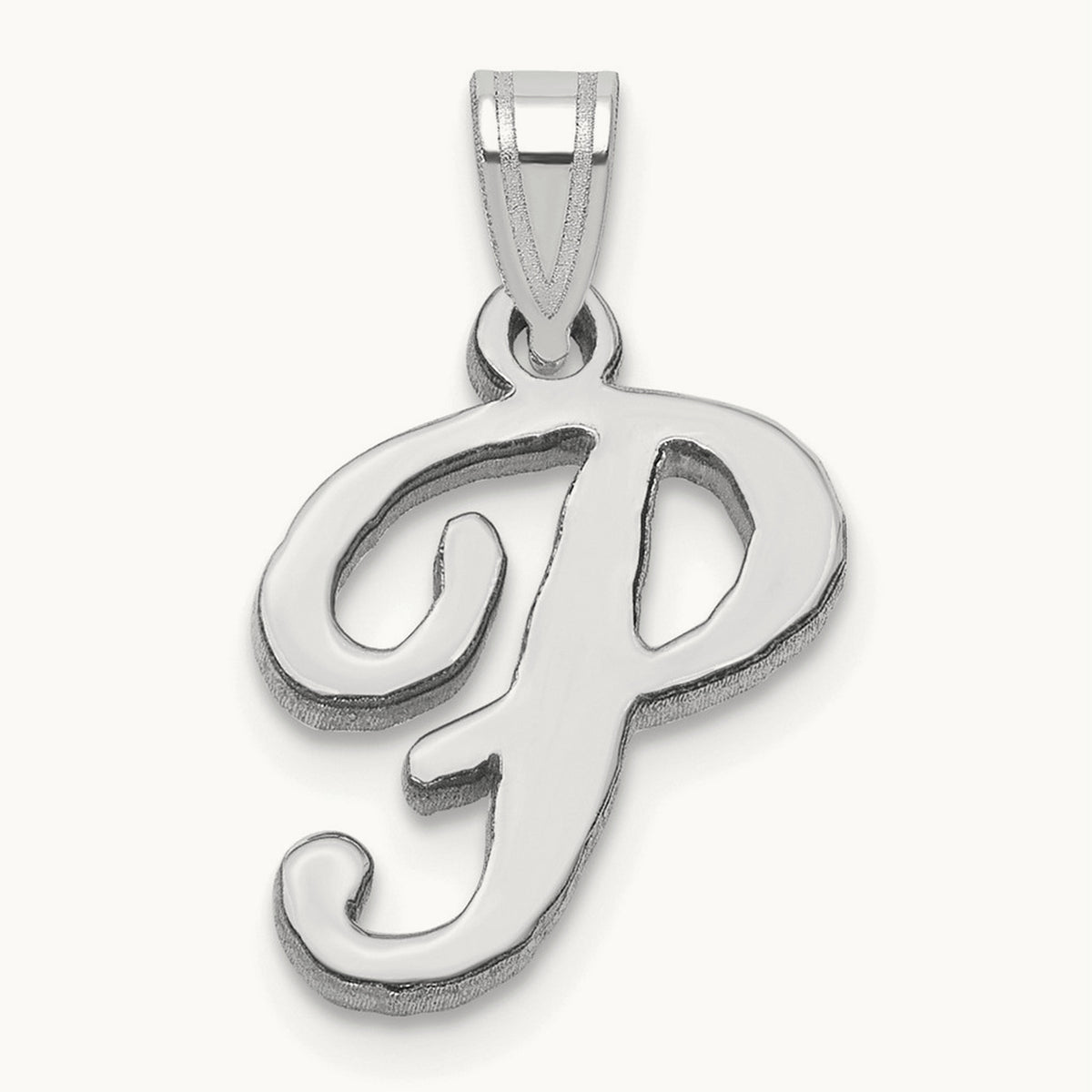 White Gold Script Letter P Initial Pendant, 14K White Gold