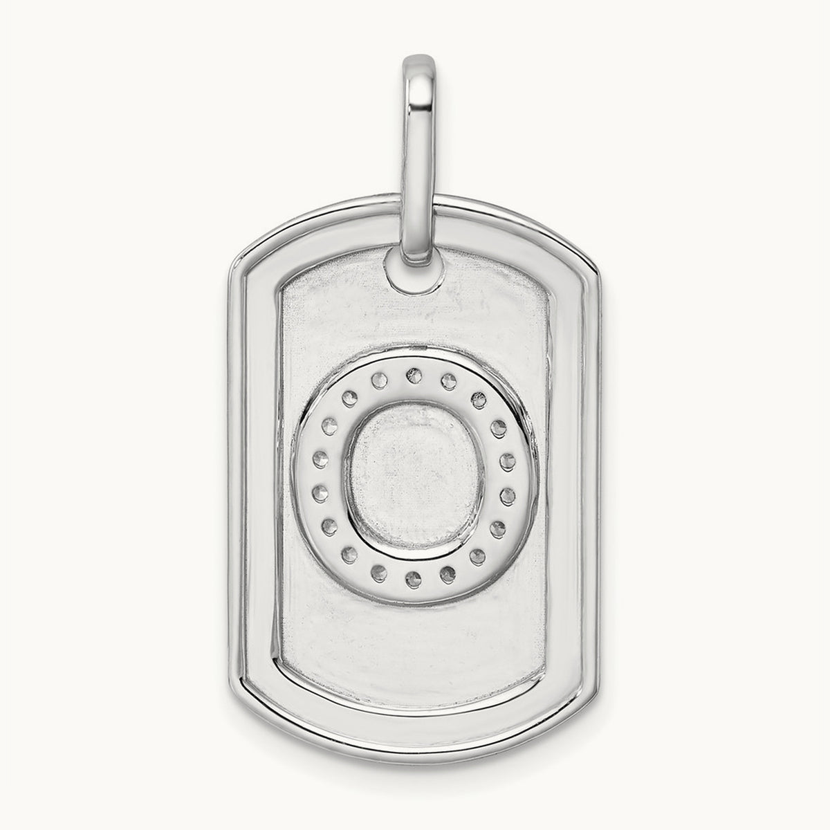 Diamond Dog Tag Charm — 14K White Gold, O