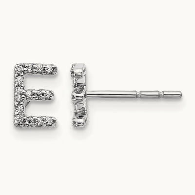 Diamond Initial E Earrings, 14K White Gold