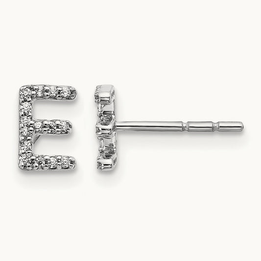 Diamond Initial E Earrings, 14K White Gold