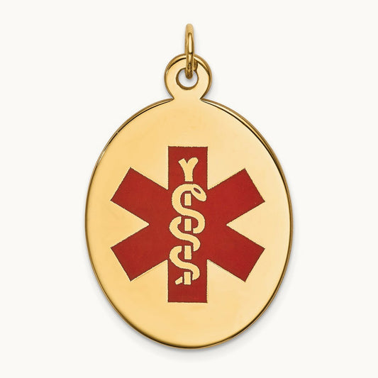 Red Enamel Medical Jewelry Pendant, 14K