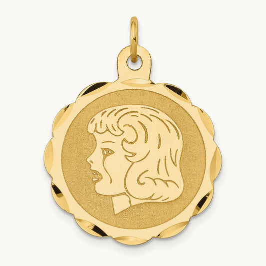 Girl Head on .011 Gauge Engravable Scalloped Disc Charm — photo set