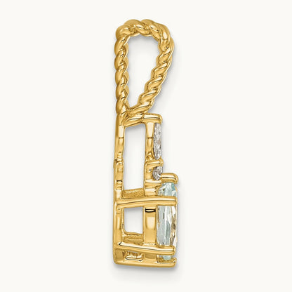 Polished Diamond and Aquamarine Twisted Chain Slide, 14K