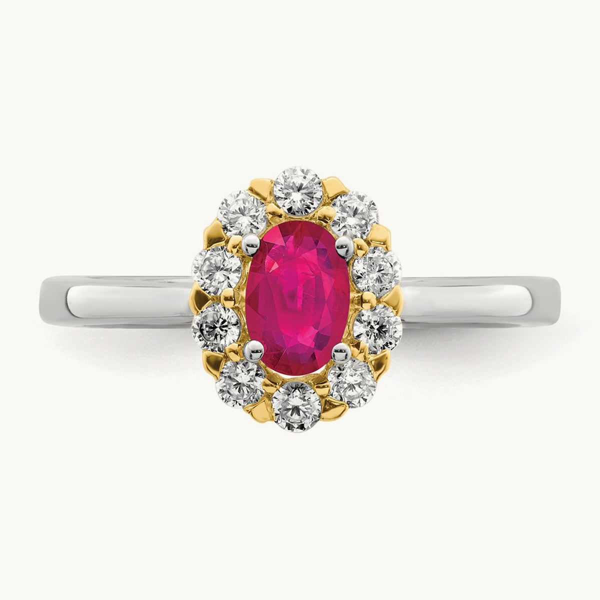 Created Ruby Halo Ring, 0.50 ct tw Lab-Grown Diamond — 14K Two-Tone