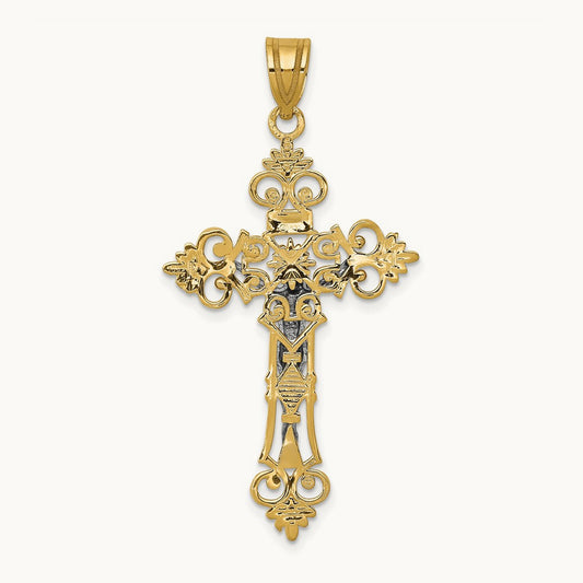 Large Lacy-Edge Inri Crucifix Pendant, 14K Two-tone