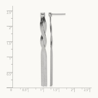 Rh-Plat Herringbone 2-strand Dangle Post Earrings, Sterling Silver — Leslie's