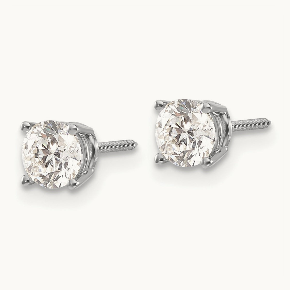 Round Diamond Stud Earrings — 14K White Gold, 1.00 ct tw