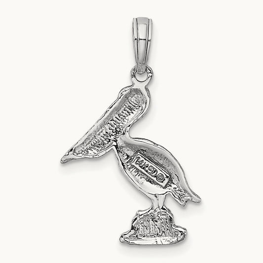 Standing Pelican Charm — 14K White Gold