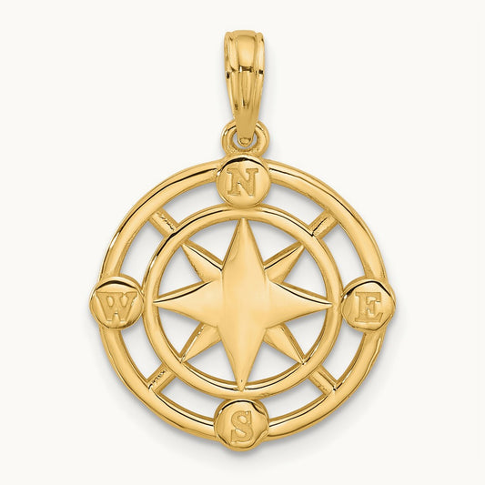 Polished Round Compass Charm, 14K