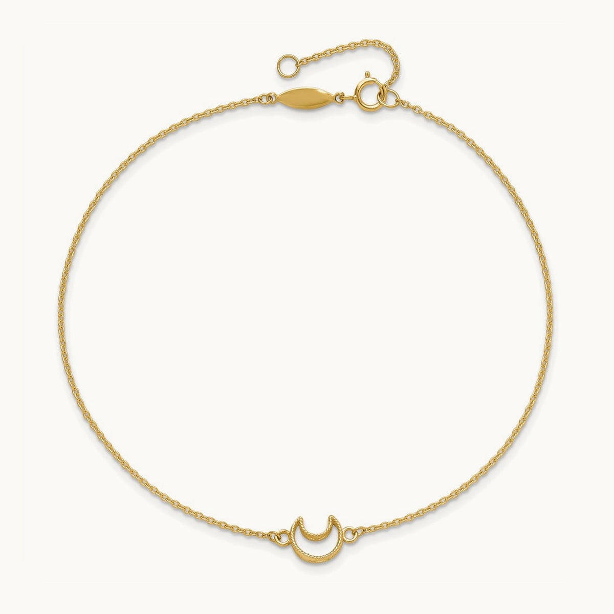 Textured and Polished Moon 9in Plus 1in ext. Anklet, 14K Gold