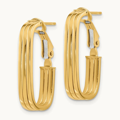 Polished Oval Omega Back Hoop Earrings, 14K