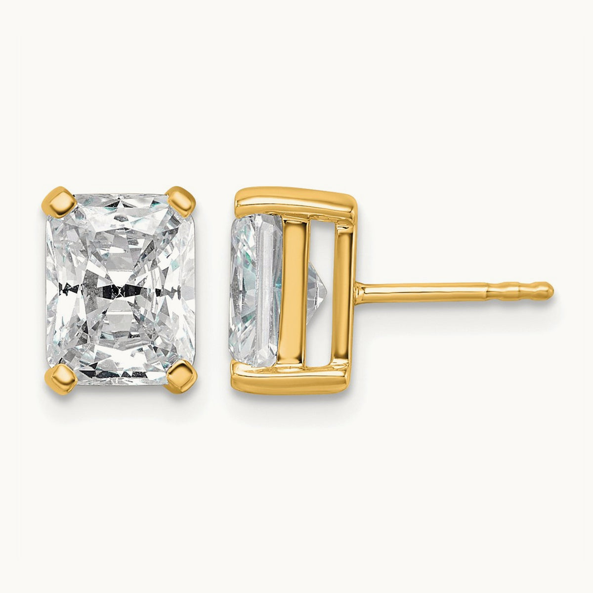 Radiant Four-Prong Stud Earrings, 0.50-6.00 ct tw Lab-Grown Diamond — 4 ct, 14K Yellow Gold