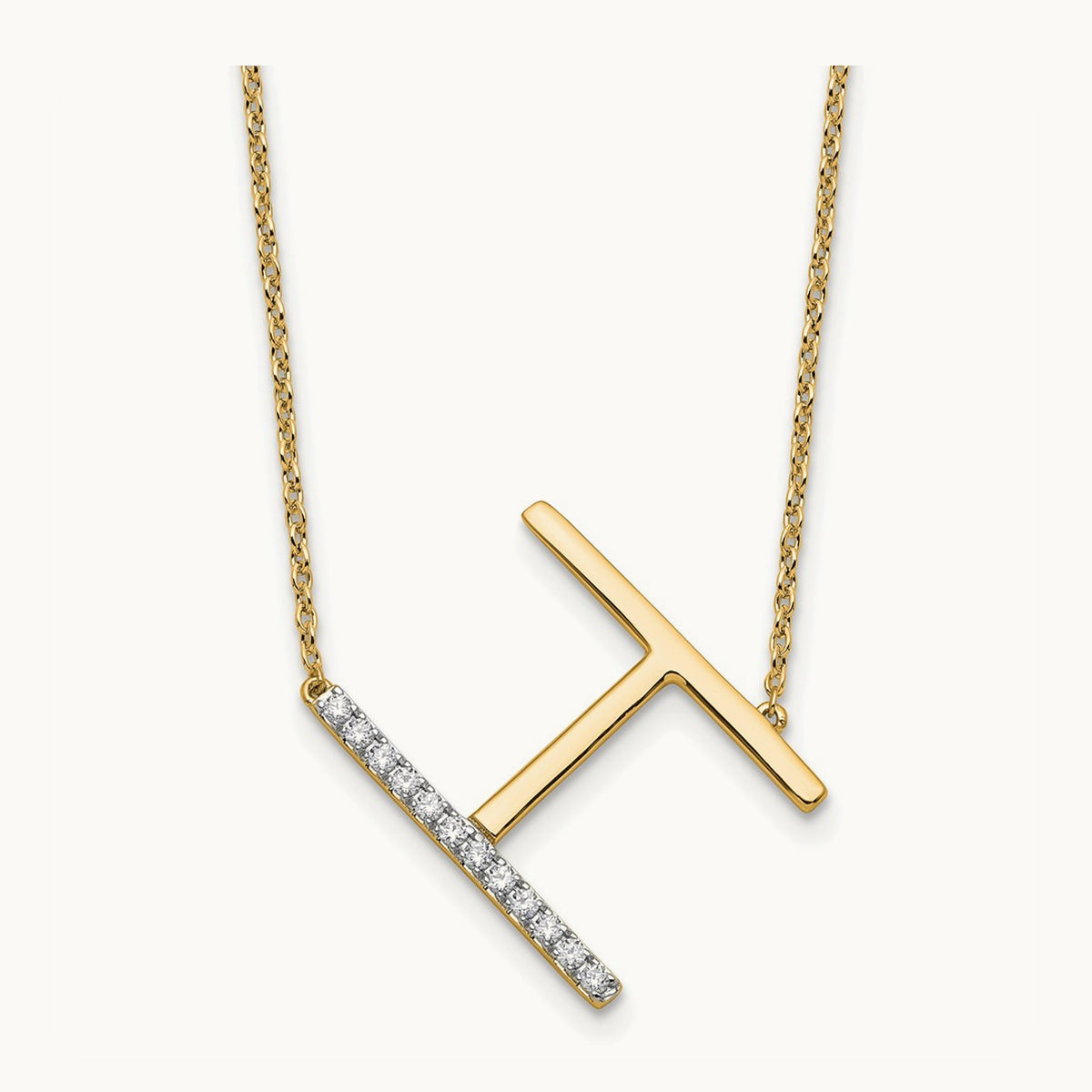 Sideways Diamond Necklace — 14K Yellow Gold, H