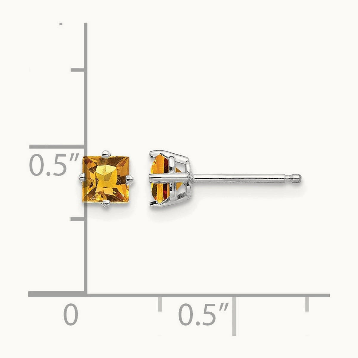 Princess Cut Citrine Earrings, 4mm, 14K White Gold