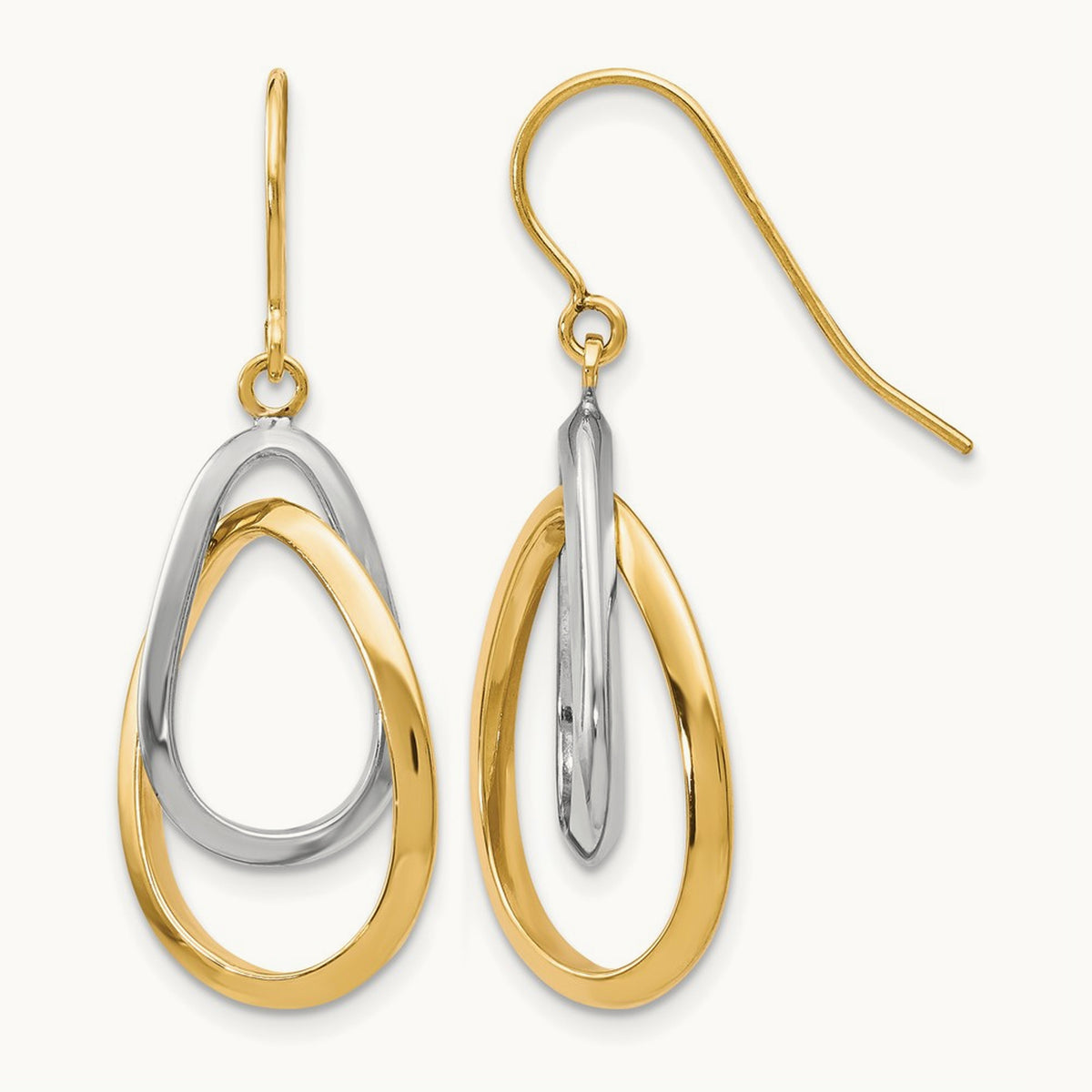 Polished Shepherd Hook Dangle Earrings, 10K Two-tone — Leslie's