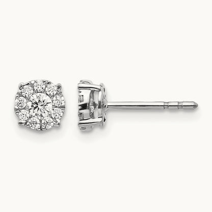 Diamond Cluster Post Earrings, 14K White Gold