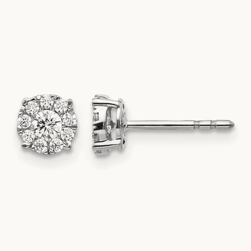 Diamond Cluster Post Earrings, 14K White Gold