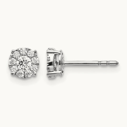 Diamond Cluster Post Earrings, 14K White Gold