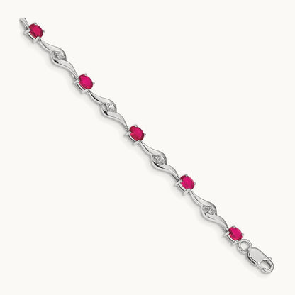 White Sapphire and Ruby Bracelet, 14K White Gold