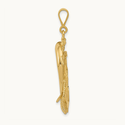 Solid Polished Anchor with Dolphin Pendant, 14K