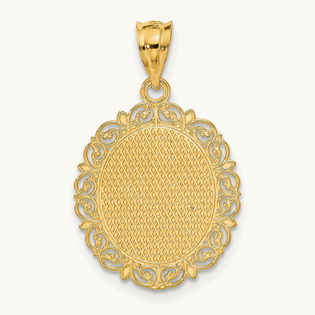 Solid Satin Polished Pisces Zodiac Oval Pendant, 14K