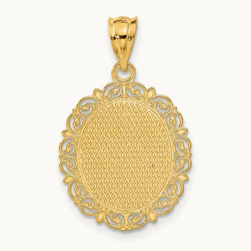 Solid Satin Polished Pisces Zodiac Oval Pendant, 14K