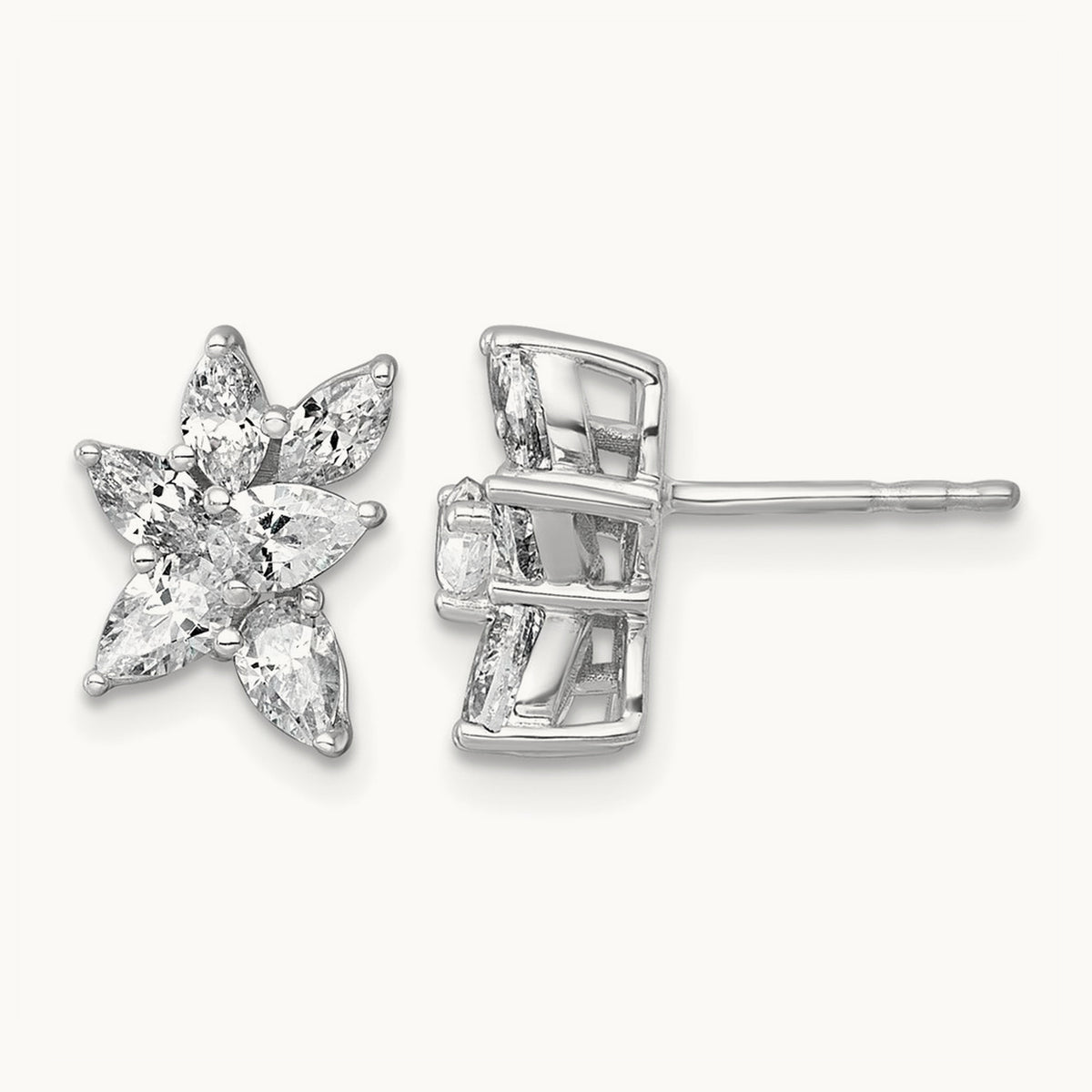 Pear & Marquise Cluster Post Earrings, 1.50 ct tw Lab-Grown Diamond — 14K White Gold