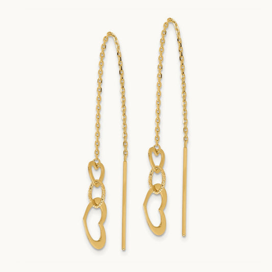 Polished Hearts Dangle Threader Earrings, 14K